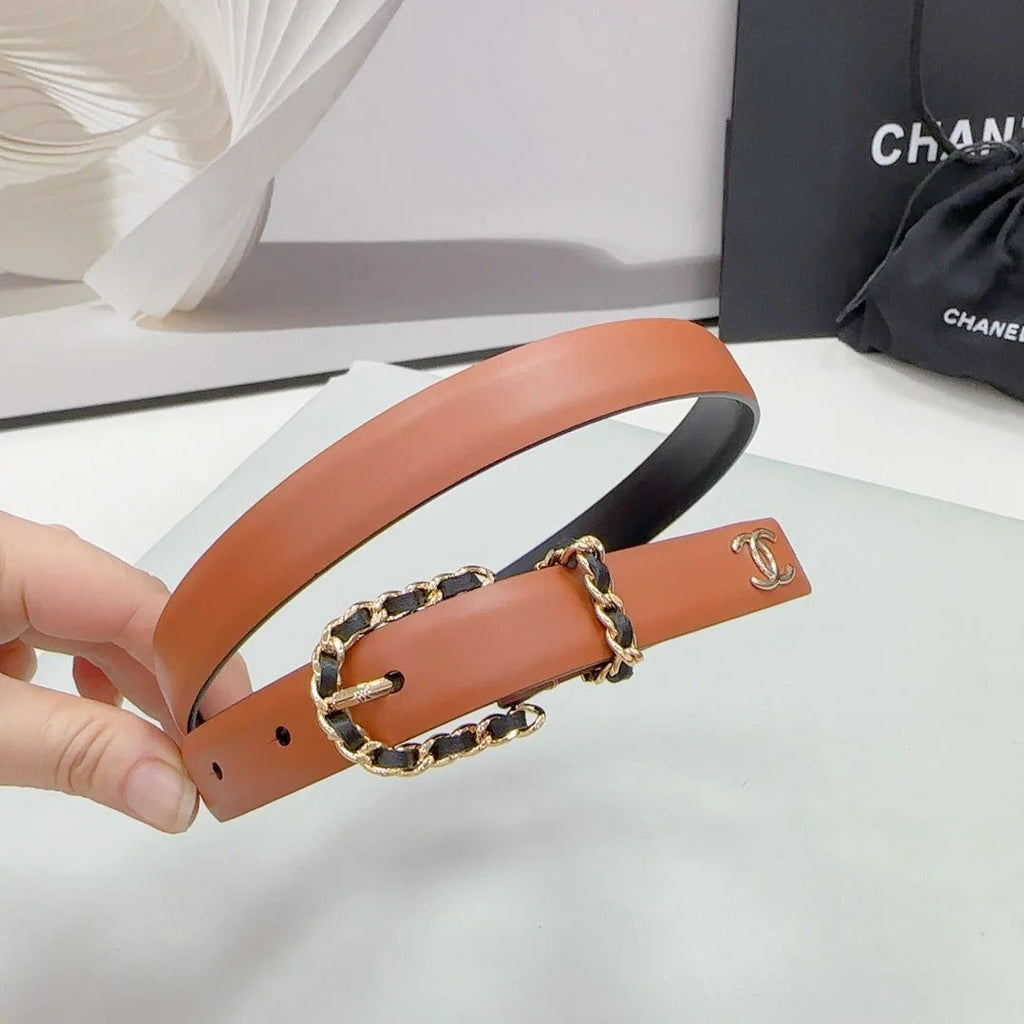 CC BELT 20 MM IN BRONZE BROWN MIX BLACK CALFSKIN GOLD HARDWARE