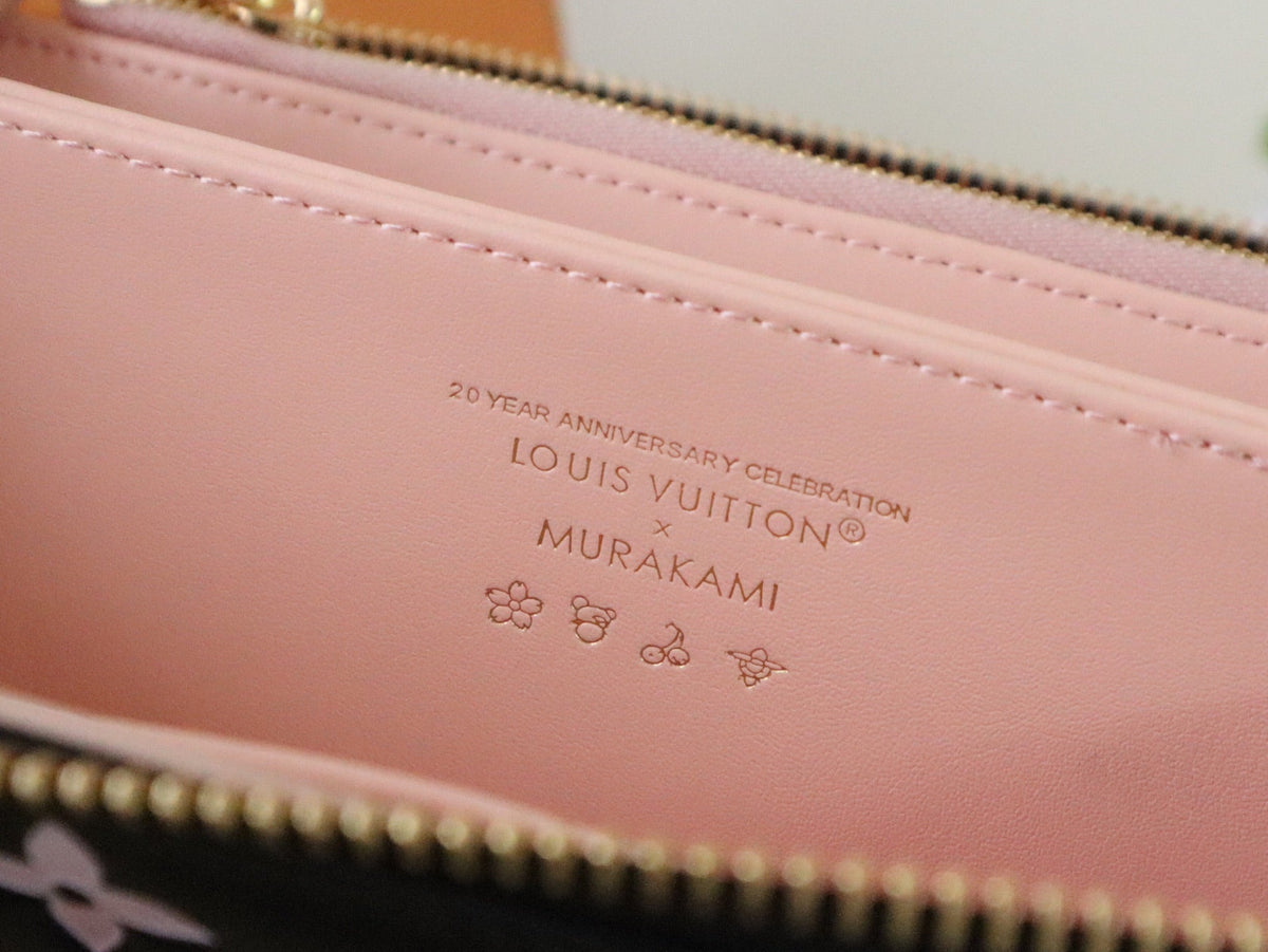 LV × TM Zippy Wallet 19.5cm Black Pink Monogram Embossed Lambskin GHW
