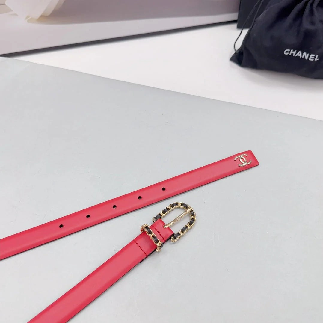 CC BELT 20 MM IN CHERRY RED MIX BLACK CALFSKIN GOLD HARDWARE