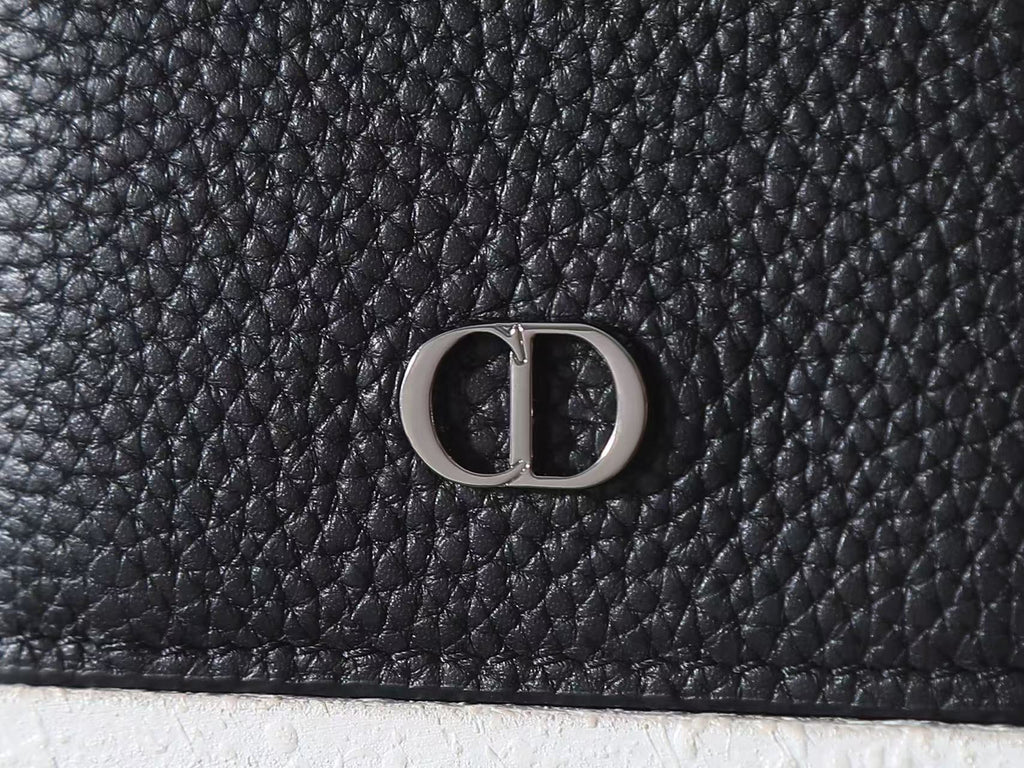 CD Icon Bifold Wallet Black Grain Leather