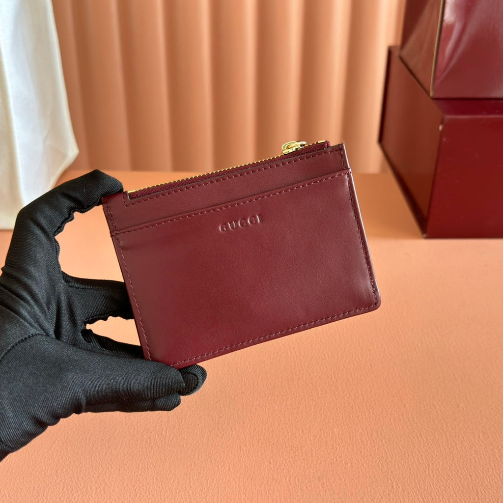GG Marmont Card Case Zipper Wallet Rosso Ancora Red Leather 255164