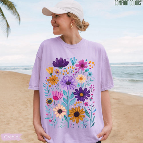 Boho Summer Floral Comfort Colors® Shirt, Retro Spring Flowers Tshirt, Summer Vibes Shirt, Wildflowers Graphic Tee, Summer Flowers Aesthetic