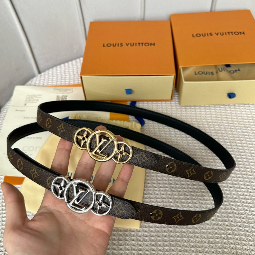 LV S-LOCK BELT 20 MM TAUPE BROWN MONOGRAM AND BLACK CALFSKIN SILVER HARDWARE
