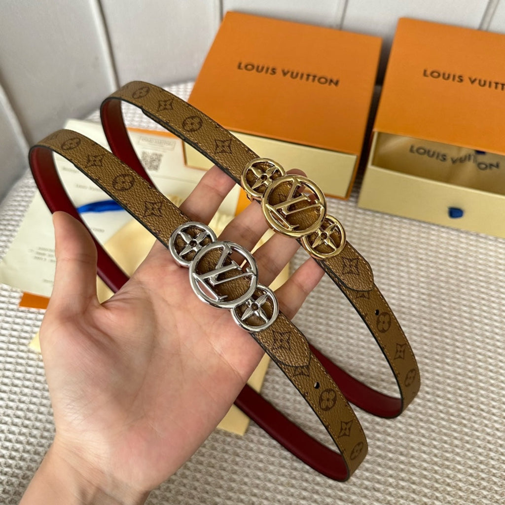 LV S-LOCK BELT 20 MM BROWN MONOGRAM AND AUBURN RED CALFSKIN GOLD HARDWARE