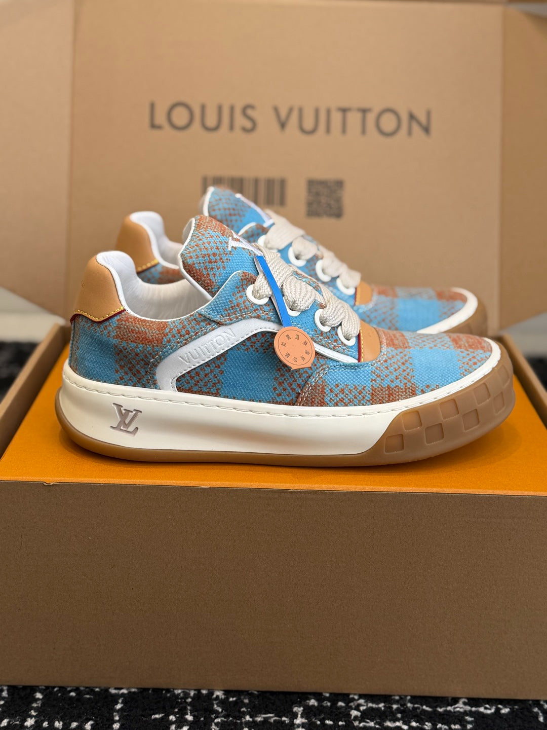 Louis Vuitton LV Tilted Sneaker (Blue & Terracotta Check)