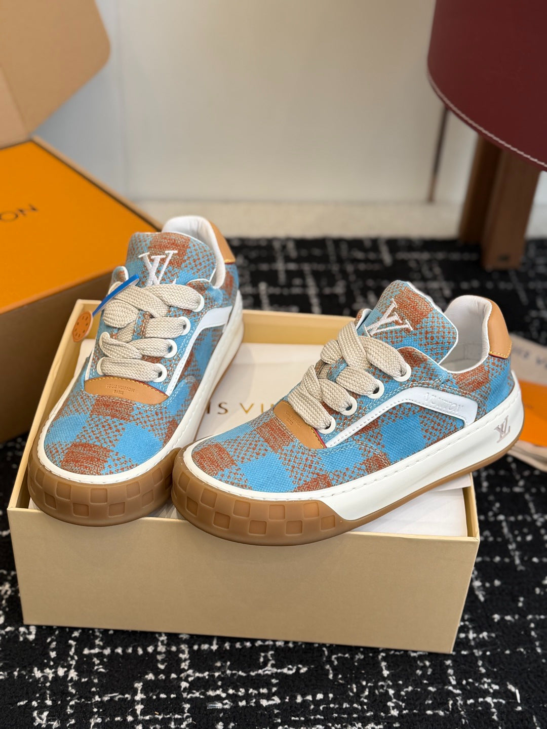 Louis Vuitton LV Tilted Sneaker (Blue & Terracotta Check)