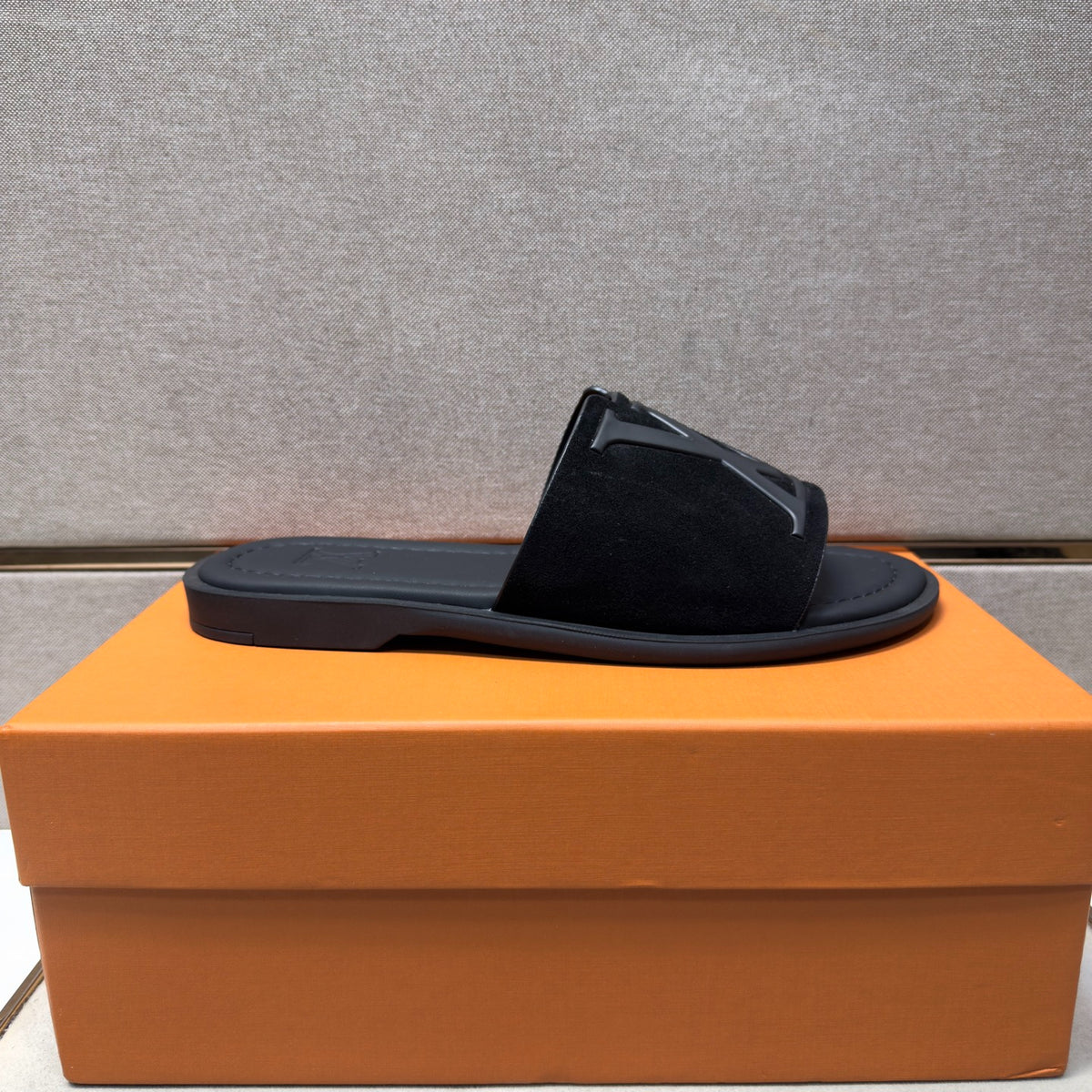 Louis Vuitton Men's All Black Suede Slide Sandals
