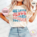 Comfort Colors® Retro USA Shirt, Patriotic Christian TShirt, Independence Day Tee, She Loves Jesus And America Too, 4th of July Shirt S00623