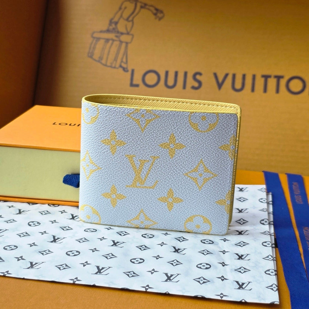 LV M14694 Multiple Wallet Gray Yellow Monogram Glow Canvas & Cowhide