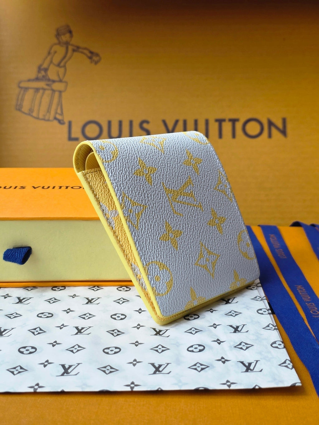 LV M14694 Multiple Wallet Gray Yellow Monogram Glow Canvas & Cowhide