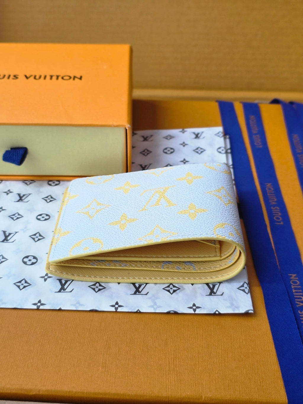 LV M14694 Multiple Wallet Gray Yellow Monogram Glow Canvas & Cowhide