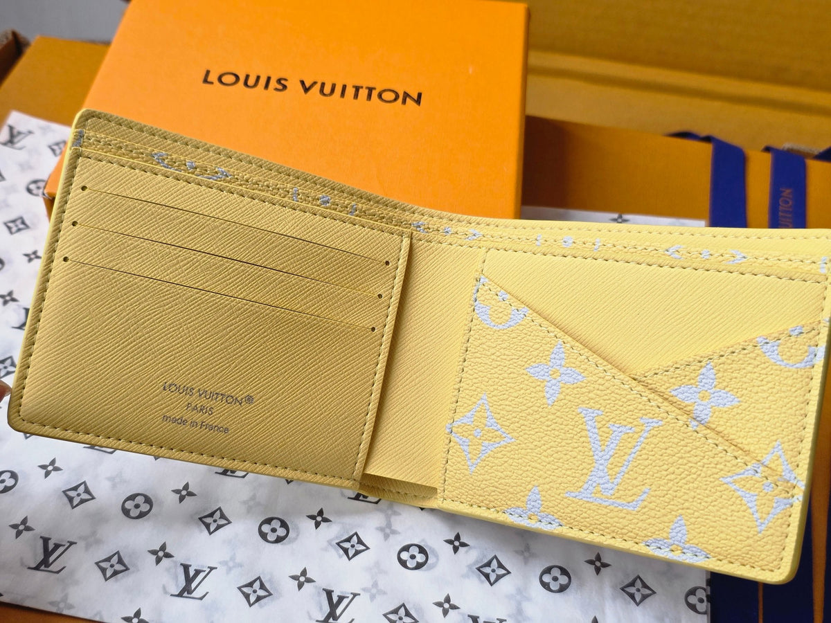 LV M14694 Multiple Wallet Gray Yellow Monogram Glow Canvas & Cowhide