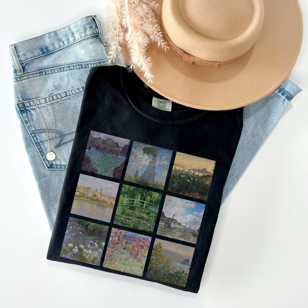 Claude Monet Shirt Vintage Aesthetic Comfort colors for art lover, Gift for art teacher Monet  tshirt, Famous painting grid tee