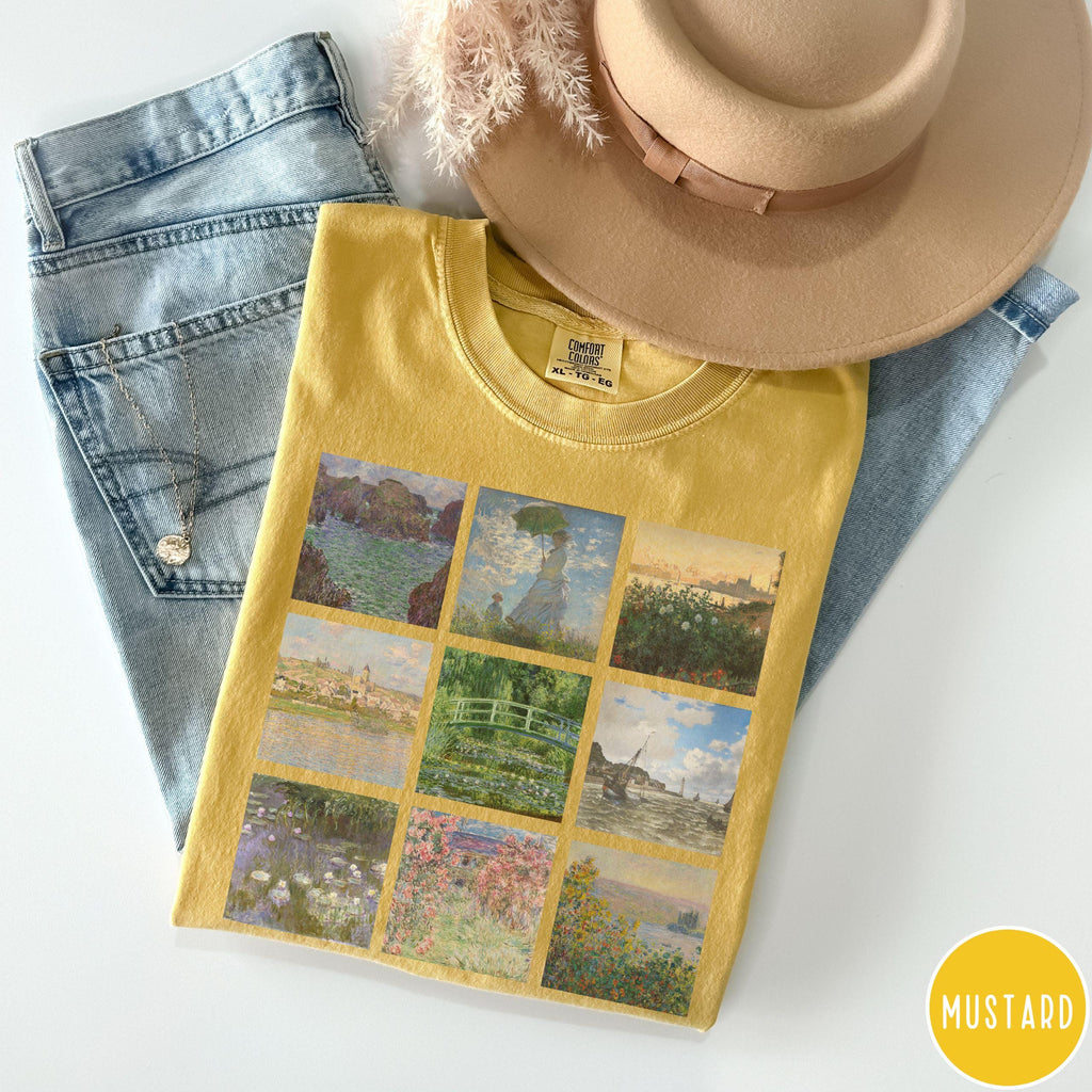 Claude Monet Shirt Vintage Aesthetic Comfort colors for art lover, Gift for art teacher Monet  tshirt, Famous painting grid tee