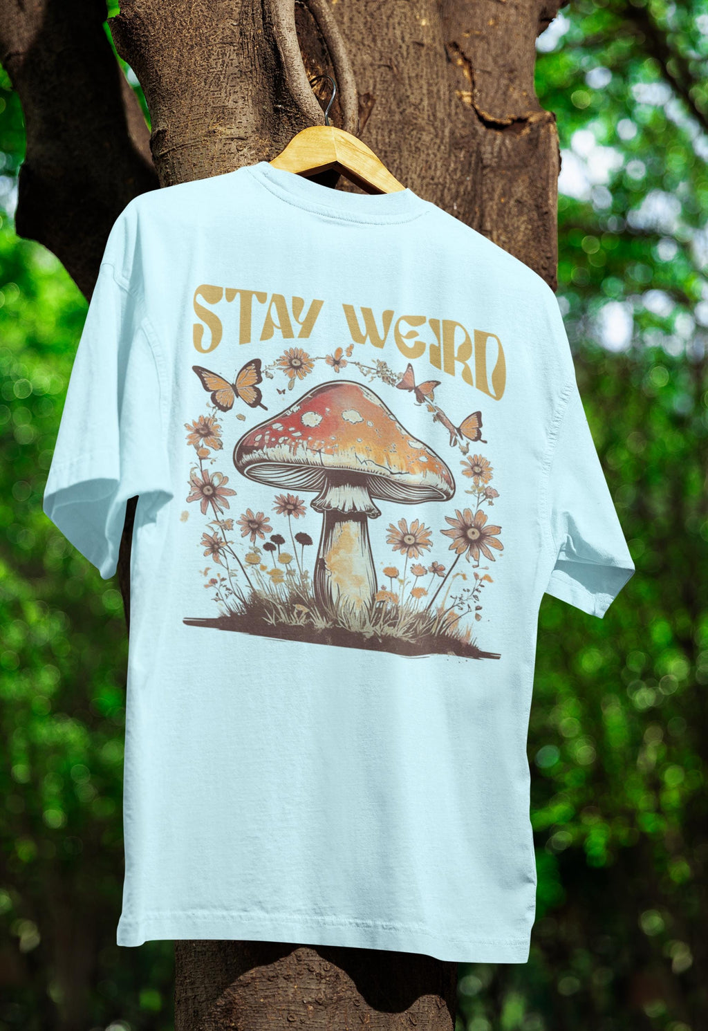 Stay Weird Shirt Hippie Mushroom T-Shirt Womens Graphic Tee Botanical Flower Tee Butterfly Shirts Boho Girls tshirt vintage shroom shirt