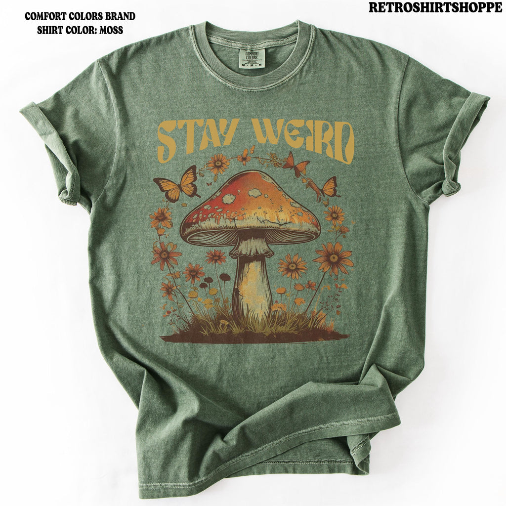 Stay Weird Shirt Hippie Mushroom T-Shirt Womens Graphic Tee Botanical Flower Tee Butterfly Shirts Boho Girls tshirt vintage shroom shirt