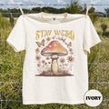 Stay Weird Shirt Hippie Mushroom T-Shirt Womens Graphic Tee Botanical Flower Tee Butterfly Shirts Boho Girls tshirt vintage shroom shirt