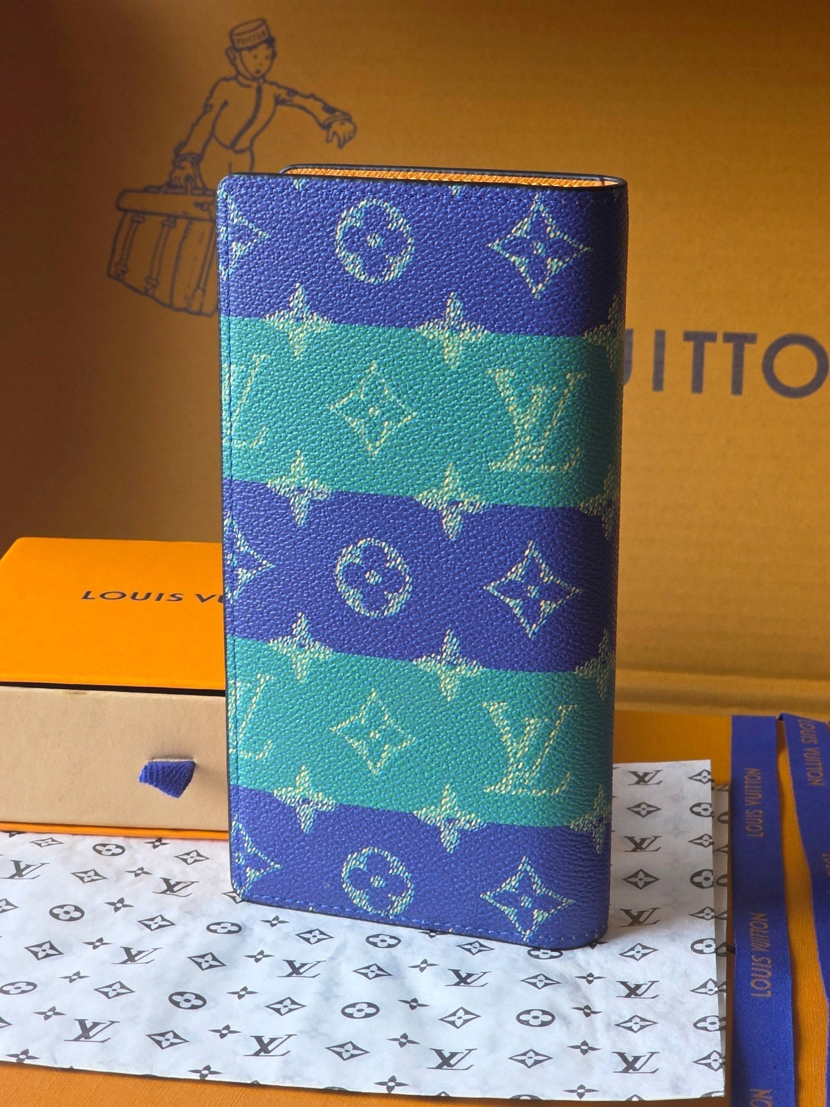 LV Brazza Wallet Dark Blue Teal Green Cowhide