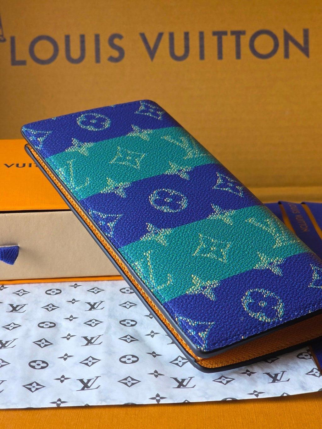 LV Brazza Wallet Dark Blue Teal Green Cowhide