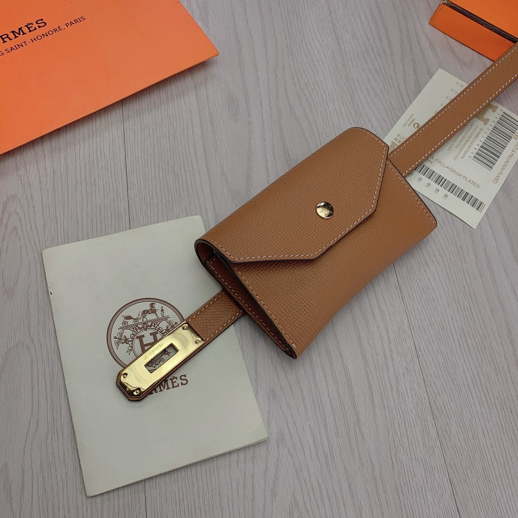 hm kelly belt 18mm with pocket gold calfskin gold buckle