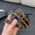 BELT 20MM IN BLACK CALFSKIN WITH INTERWOVEN CHAIN BUCKLE ZIPPER IN TRIM GOLD HARDWARE
