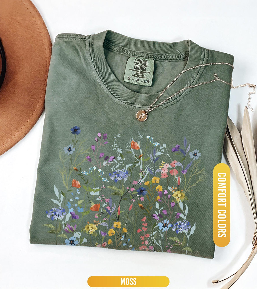 Vintage Pressed Flowers Shirt Comfort Colors®,  Boho Cottagecore Tshirt, Botanical Floral Tee Wildflowers Shirt, Gift For Gardener