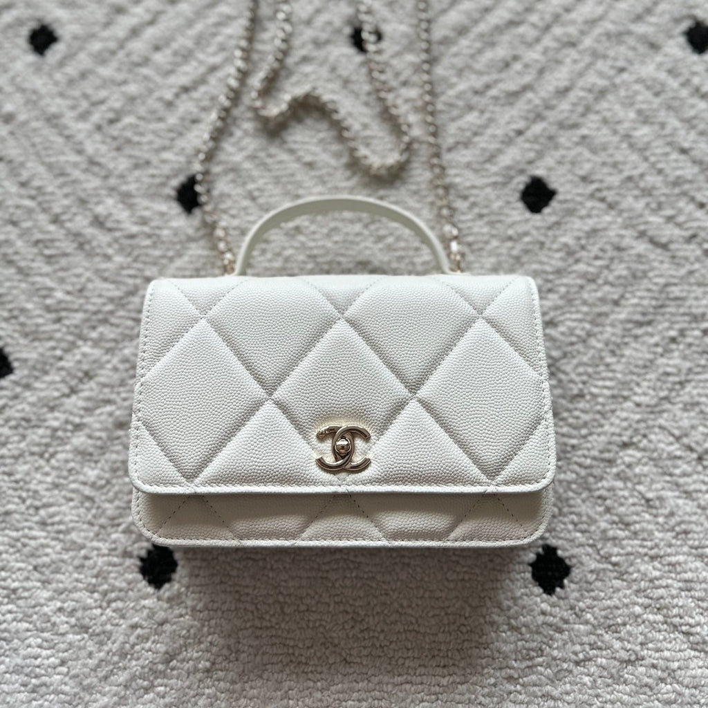 Chanel 2025 Trendy CC Wallet on Chain 19cm Bag White Caviar Leather 320292