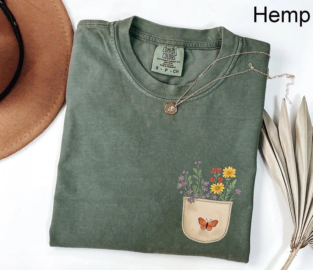 Comfort Colors® Wild Flowers Pocket Shirt, Wildflower Tshirt, Floral Shirt, Botanical Shirt, Flower Shirt, Nature Lover Shirt, Ladies Shirts