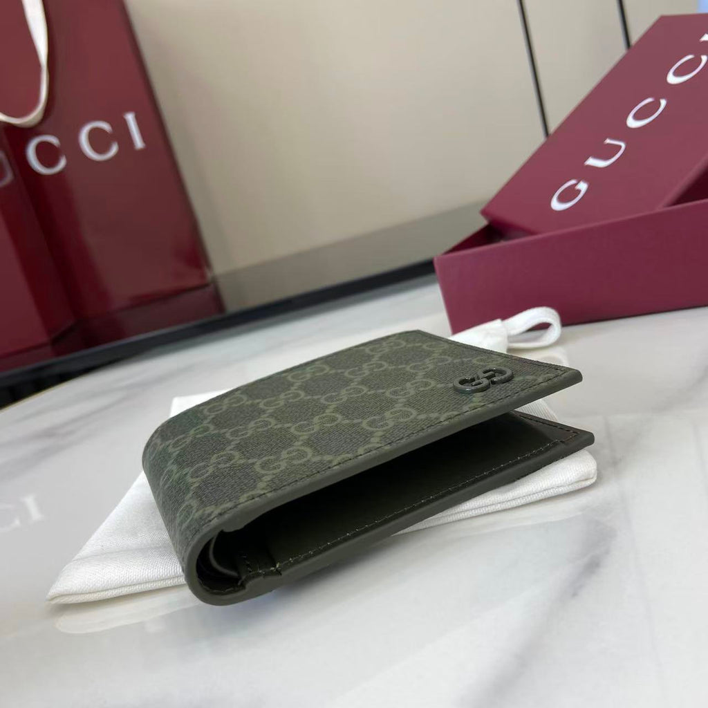 Gucci 25 GG Monogram Bifold 11cm Wallet Forest Green Leather 288792