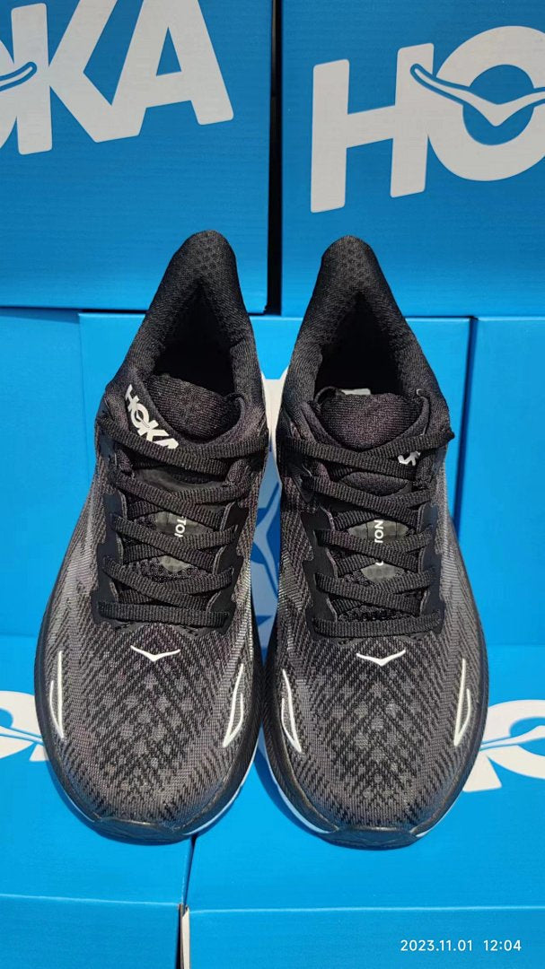HOKA Men's Clifton 9 Running Shoes Black White
