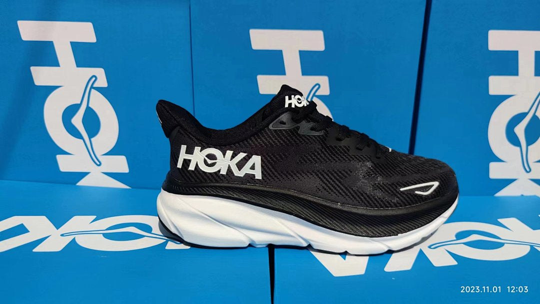 HOKA Men's Clifton 9 Running Shoes Black White