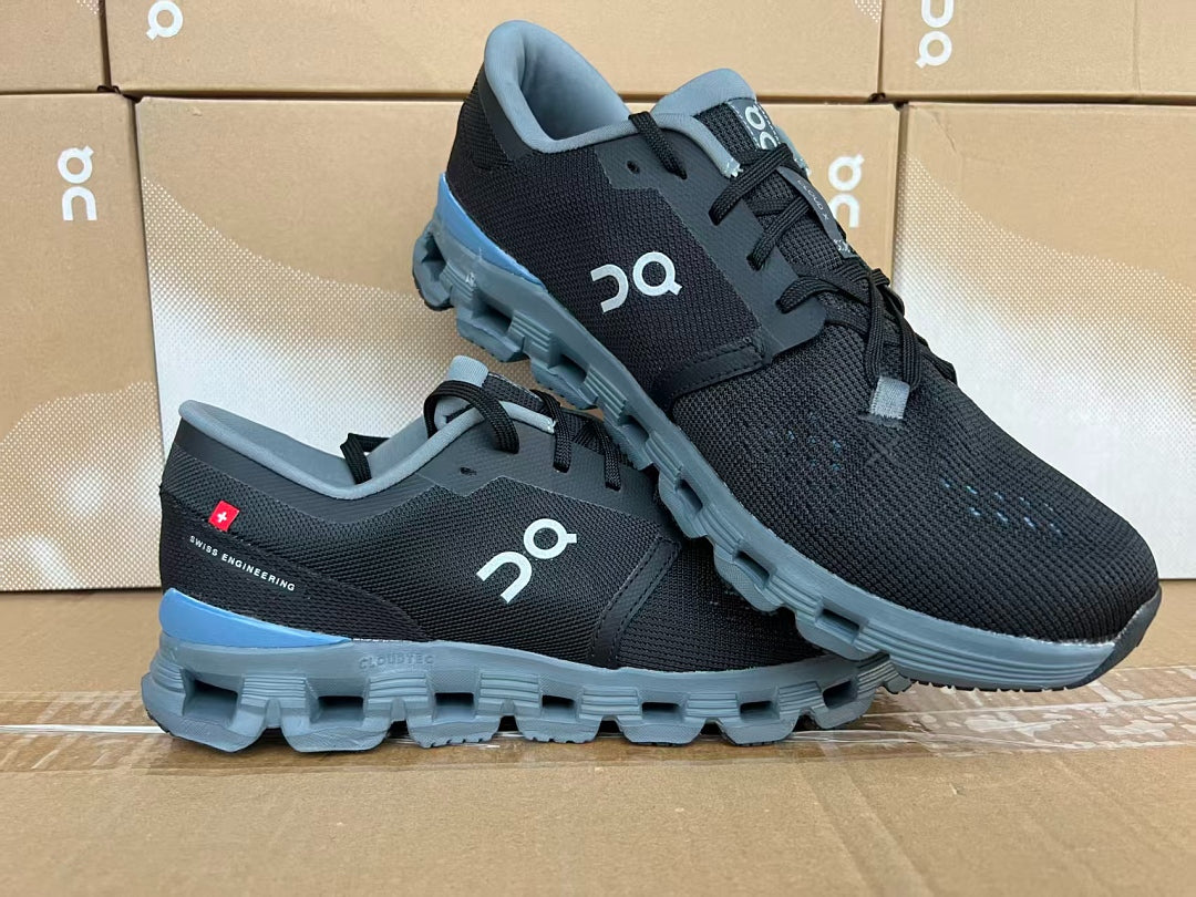 On Cloud X 4 Men's Running Shoes Black Grey Blue Breathable Lightweight Athletic Sneakers