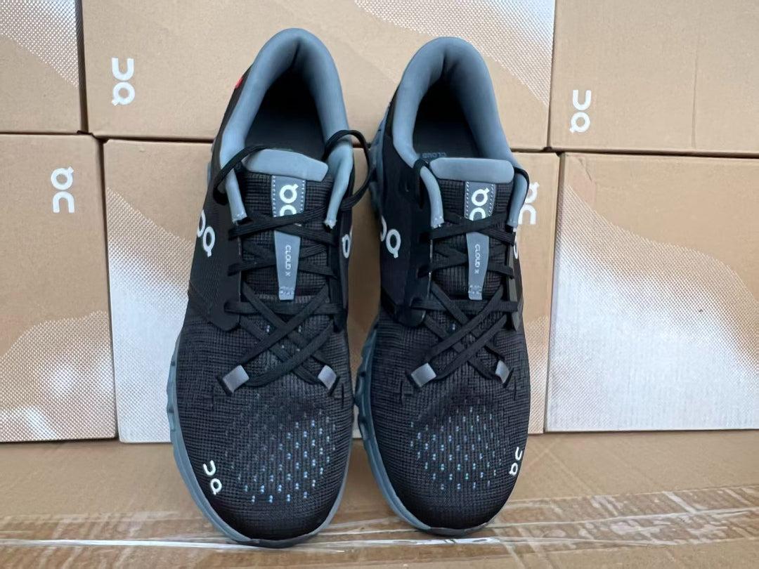 On Cloud X 4 Men's Running Shoes Black Grey Blue Breathable Lightweight Athletic Sneakers