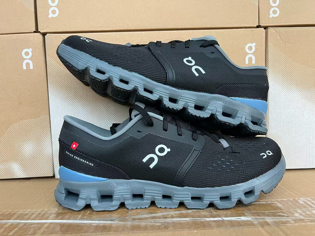 On Cloud X 4 Men's Running Shoes Black Grey Blue Breathable Lightweight Athletic Sneakers