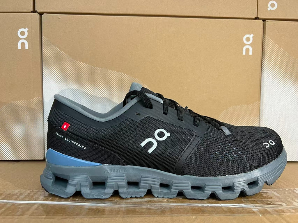 On Cloud X 4 Men's Running Shoes Black Grey Blue Breathable Lightweight Athletic Sneakers
