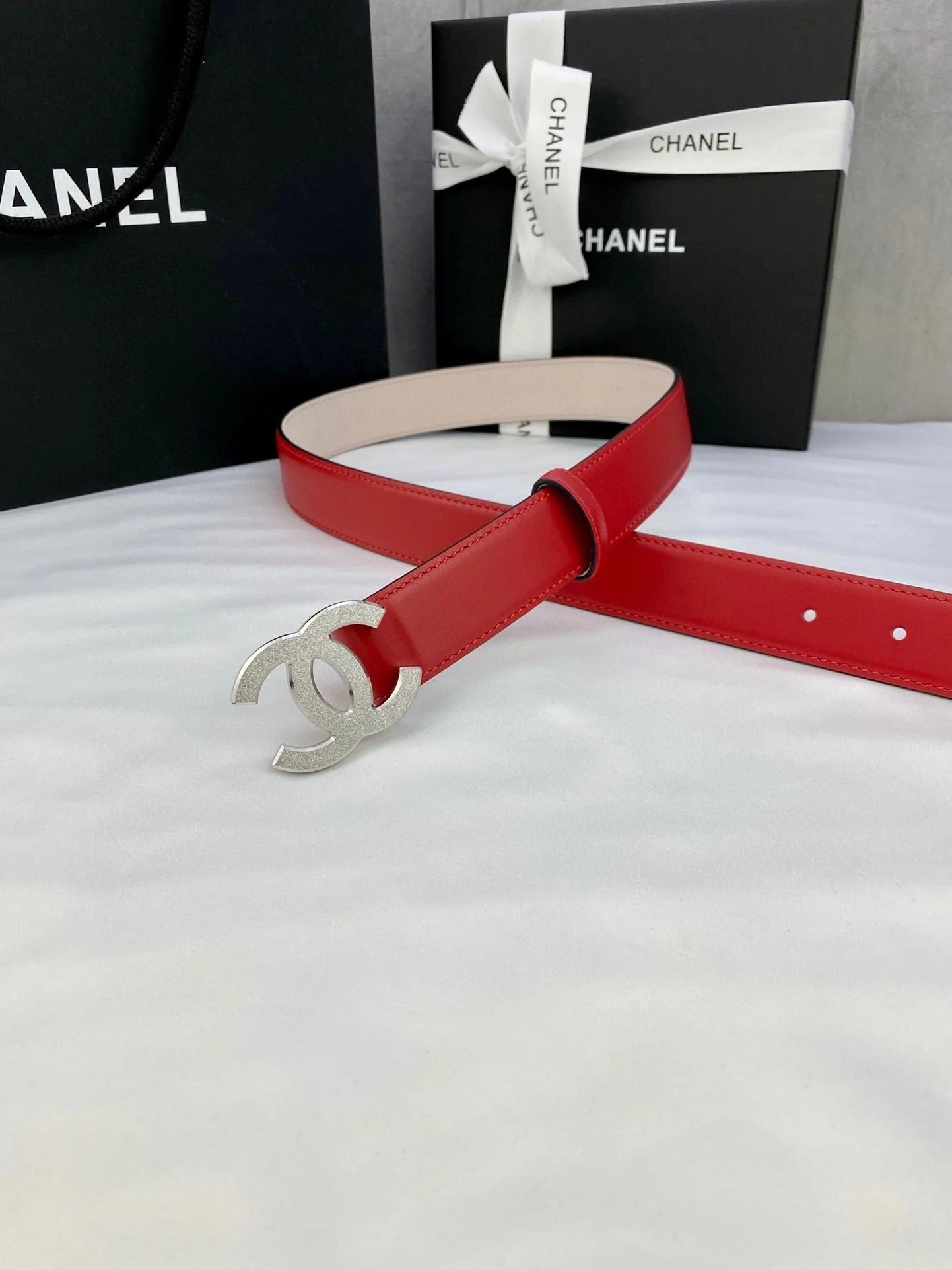 DOUBLE C BELT 30MM IN RED CALFSKIN METAL BUCKLE