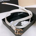 DOUBLE C BELT 20MM IN WHITE CALFSKIN WITH GOLD CHAIN INTERWOVEN BUCKLE