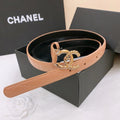 DOUBLE C BELT 20MM IN SAVANNA BROWN CALFSKIN WITH QUILTED STITCHING SPIRAL GOLD BUCKLE