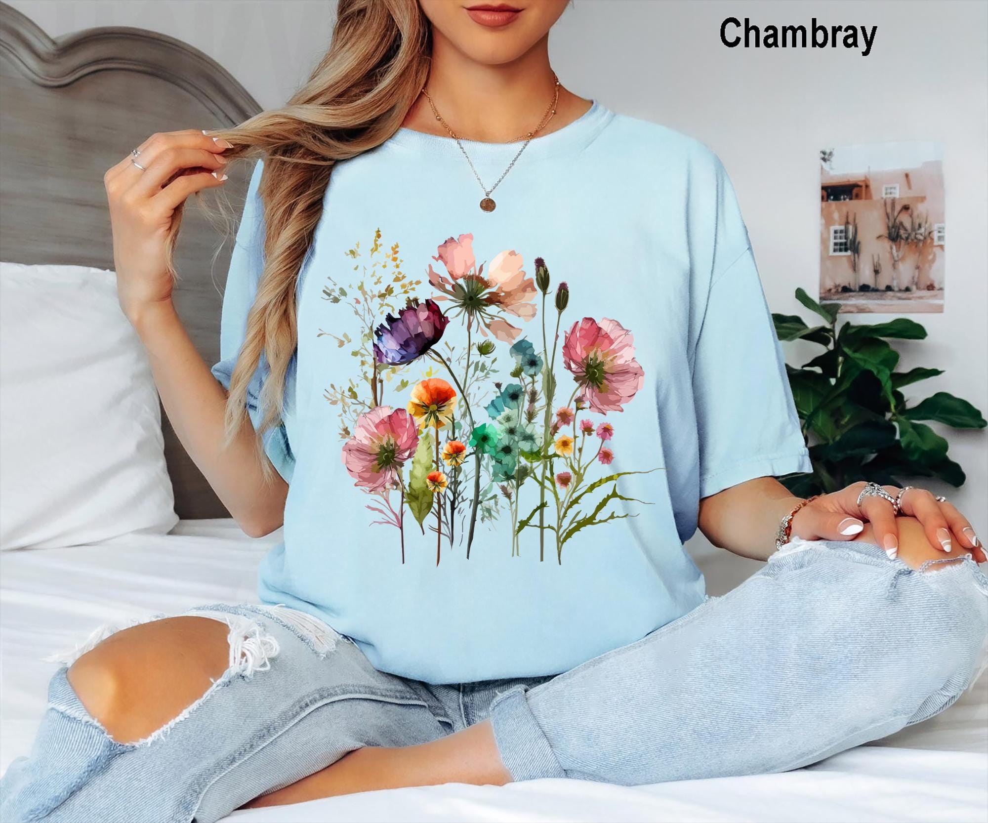 Comfort Colors® Boho Cottagecore Tshirt, Wildflowers T shirt, Vintage Pressed Flowers Shirt, Botanical Floral Tee, Gift for Gardener, Floral