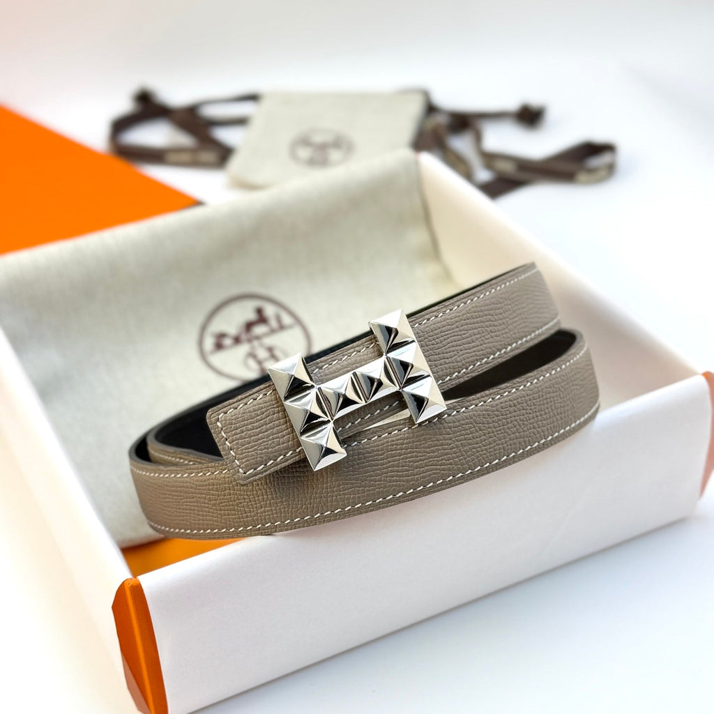 HM Infini Reversible Belt 24mm Gray Epsom Silver Buckle