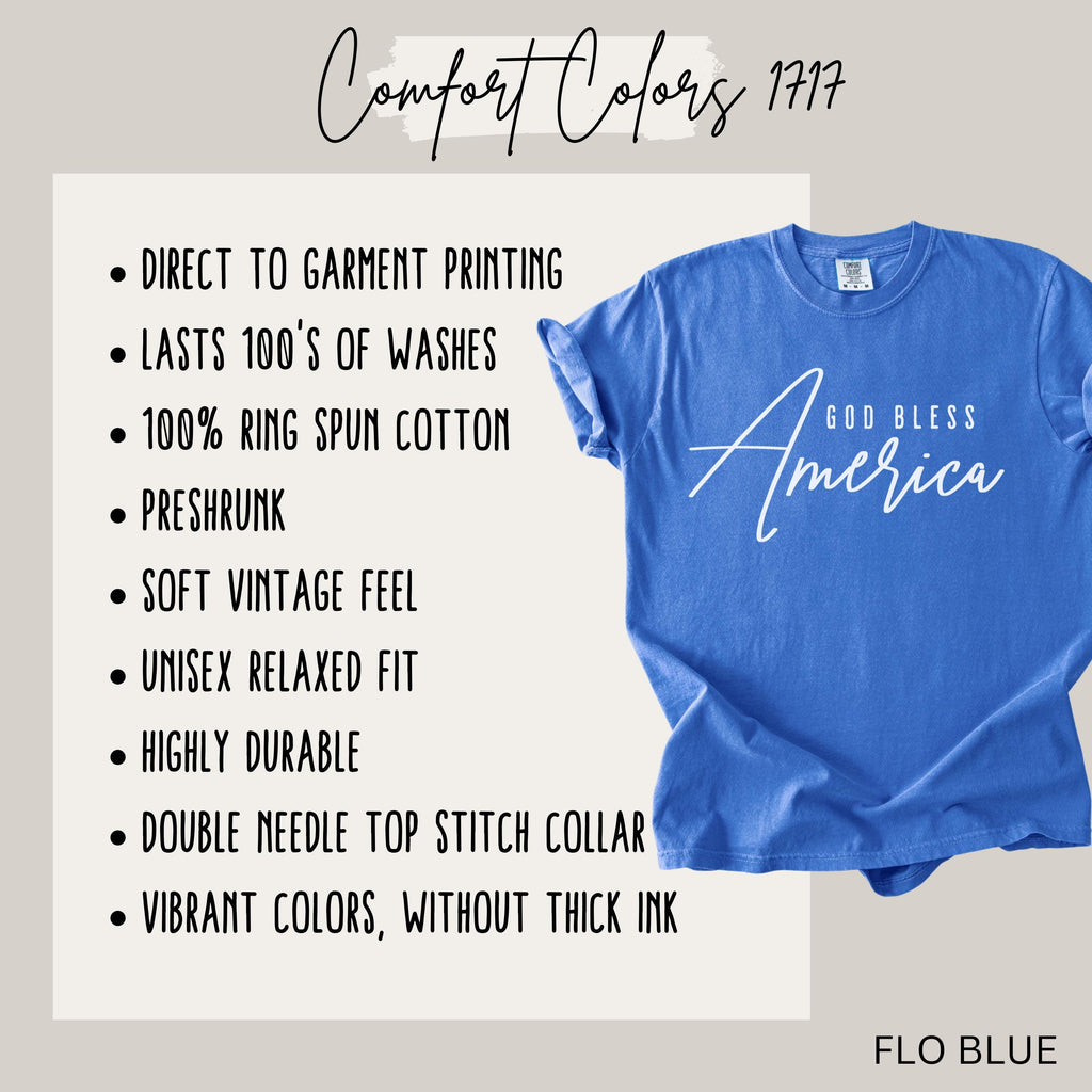 God Bless America USA Shirt, 4th of July Comfort Colors T-shirt, Memorial Day TShirt Patriotic Independence Day Outfit USA Flag EST 1776 Tee