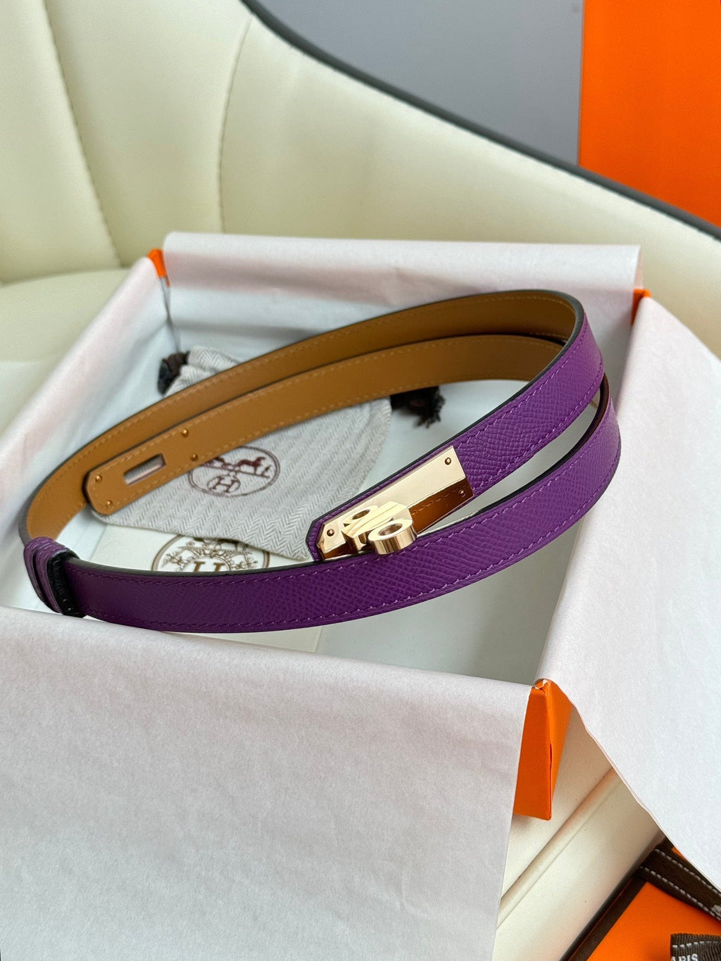 HM Kelly Belt 18mm Violet Epsom Leather