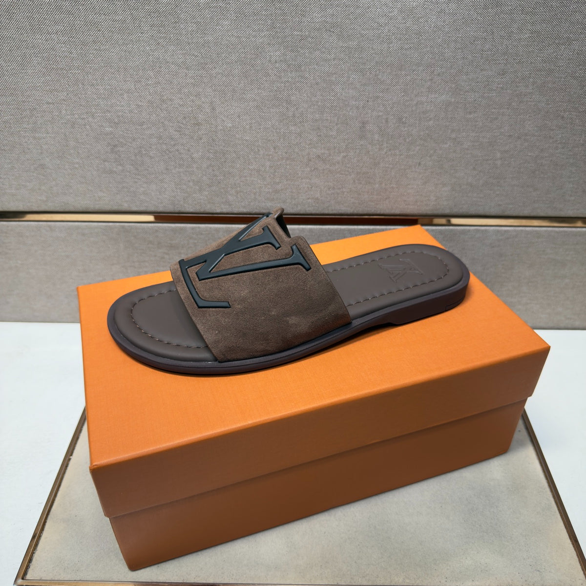 Louis Vuitton Men's Dark Brown Suede Slide Sandals