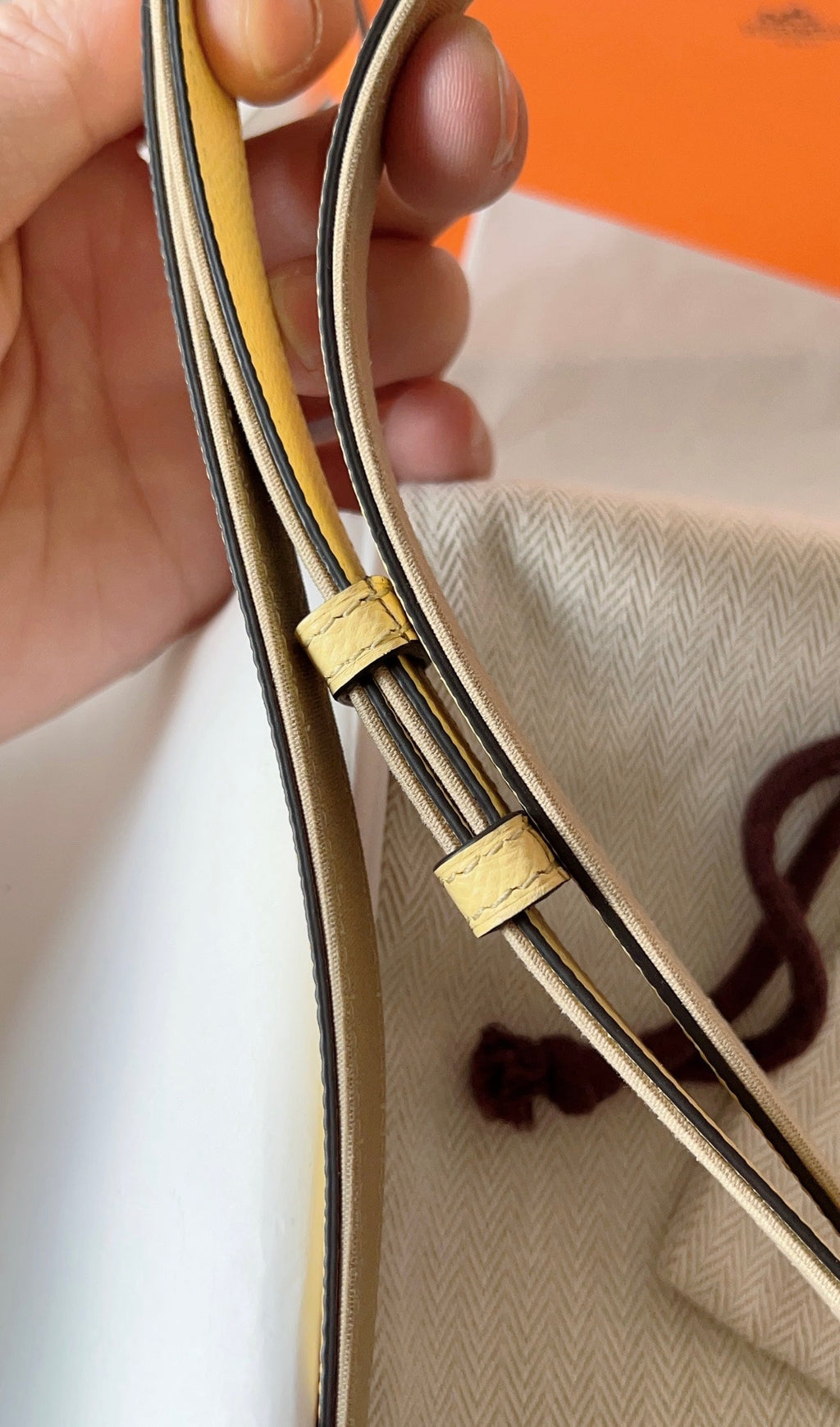 HM Kelly Belt 18mm Beige Canvas Epsom Leather Silver Buckle