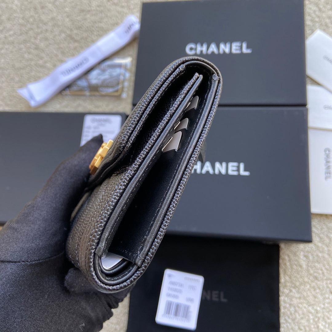 CC Boy Small Flap Wallet Black Caviar GHW 156520