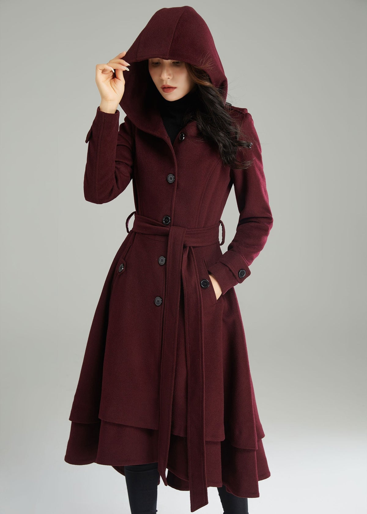 Wool Coat, Wool coat women, Hooded Wool Coat, Asymmetrical wool coat, Warm Wool Coat, Winter Coat Women, Womens Wool Coat, Ylistyle C2992