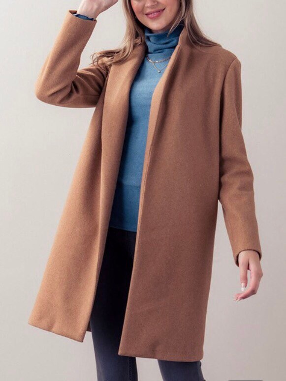 Long Line Fleece Open Coat, Hidden Side Pockets, Premium Quality, Dressy Long Jacket, no Closure, Versatile Fall Winter Fashion
