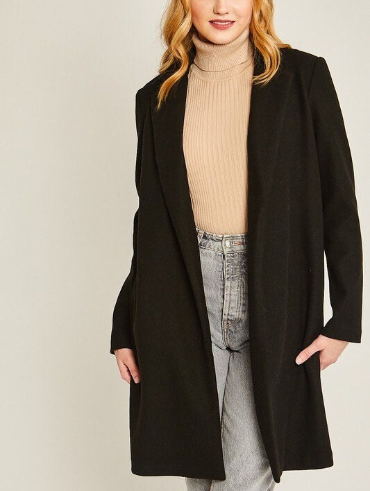 Long Line Fleece Open Coat, Hidden Side Pockets, Premium Quality, Dressy Long Jacket, no Closure, Versatile Fall Winter Fashion