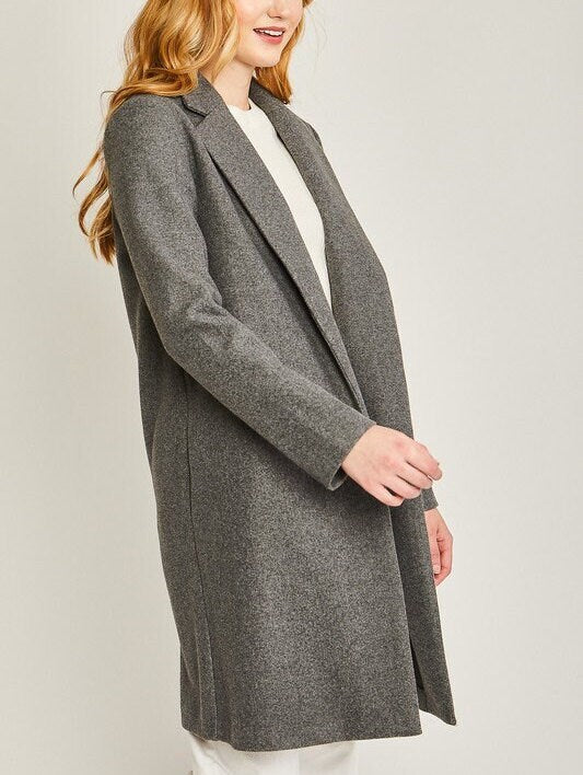 Long Line Fleece Open Coat, Hidden Side Pockets, Premium Quality, Dressy Long Jacket, no Closure, Versatile Fall Winter Fashion