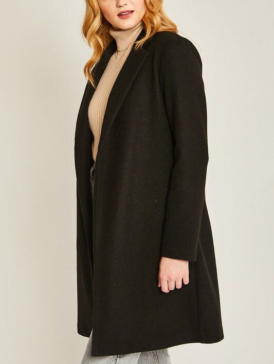 Long Line Fleece Open Coat, Hidden Side Pockets, Premium Quality, Dressy Long Jacket, no Closure, Versatile Fall Winter Fashion